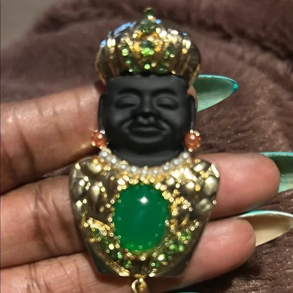 Fashion Jewelry Gold and Green Brooch with Pearl Accent - Picture 5 of 6